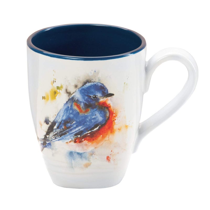 DEMDACO Dean Crouser Bluebird Watercolor Blue On White 16 Ounce Glossy Stoneware Mug With Handle - Image 5